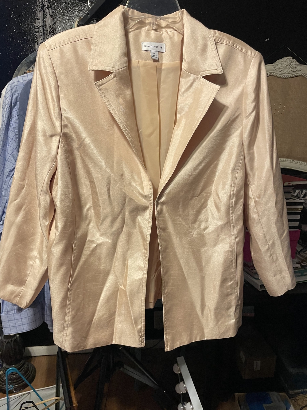 Susan Graver Peach Satin Open-Front Blazer